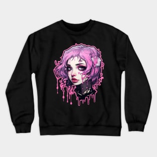 Pink Cyber Goth Girl Bubblegum Crewneck Sweatshirt